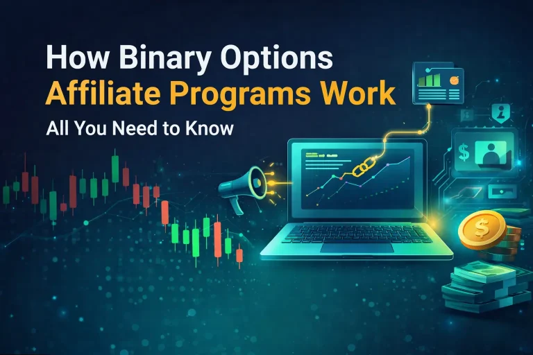 Illustration of how binary options affiliate programs work with commission models and tracking system